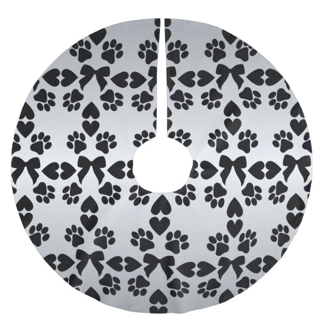 Cute Paw Print Heart and Ribbon Pattern Neutral Brushed Polyester Tree Skirt (Front)