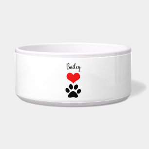 Cute Paw Print Heart Name Monogram Red Black White