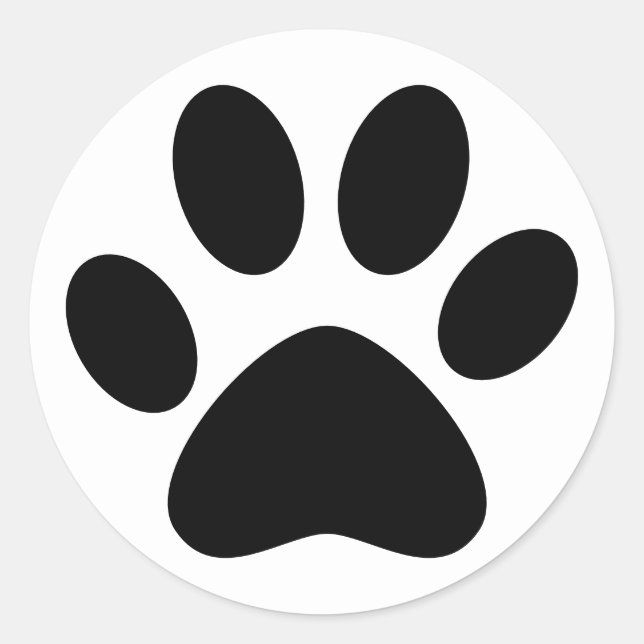 Cute Paw Print Pet Cat Dog Simple Black White Classic Round Sticker (Front)