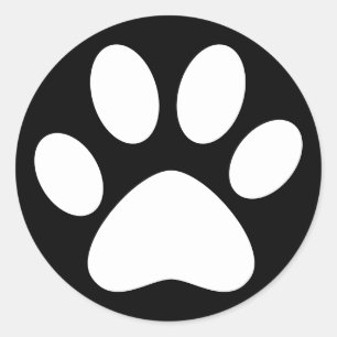 Cute Paw Print Pet Cat Dog Simple White Black Classic Round Sticker