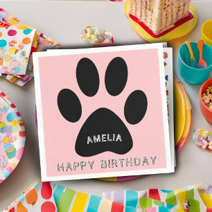 Cute Paw Print Pink Girly Birthday Party Napkin