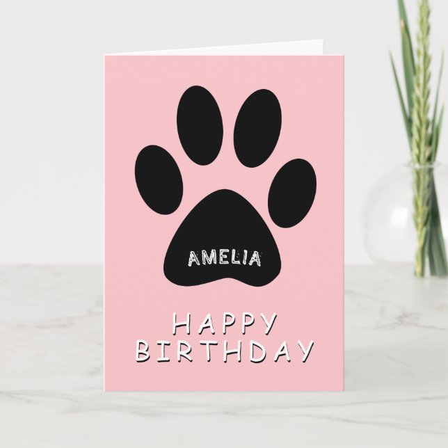 Cute Paw Print Pink Happy Birthday Card (Front)