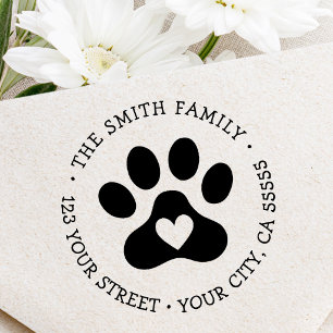 Cute paw print with heart return address self-inking stamp