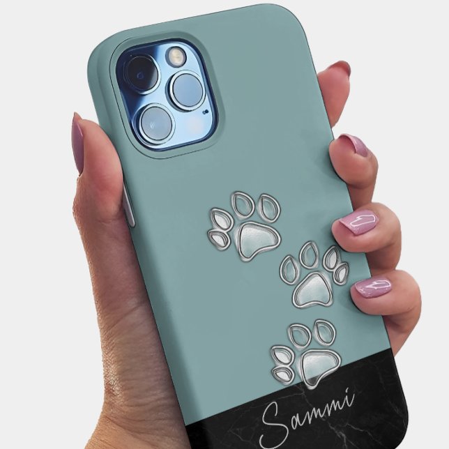 Cute Paw Prints Dog Lover Teal Case-Mate iPhone Case (Creator Uploaded)