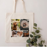 Cute Paw Prints Five Pet Photos Tote Bag<br><div class="desc">Photo collage tote bag for a dog mom, cat mom, dog dad, or cat dad with room for five photos of your beloved fur babies surrounded by random paw prints in black. This tote bag features a collage of your favorite photos of your dog, surrounded by cute little paw prints....</div>