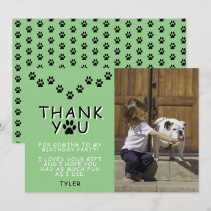 Cute Paw Prints Green Birthday Thank you Photo Card