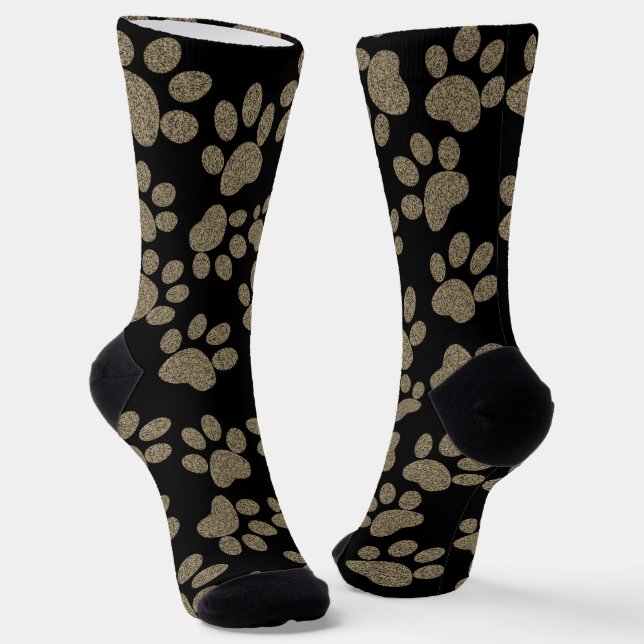 Cute Paw Prints Pet Lover Pattern Black Socks (Angled)