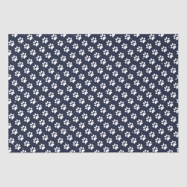 Cute Paw Prints Snow Blue Birthday Christmas Tissue Paper (Front)
