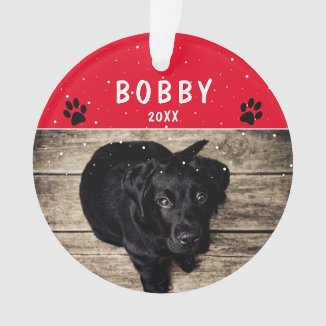 Cute Paw Red Dog or Pet Christmas Photo Ornament (Front)