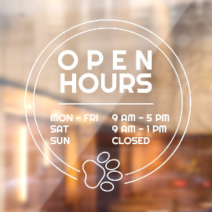 Cute Paw Round Business Open Hours Door Window Cling