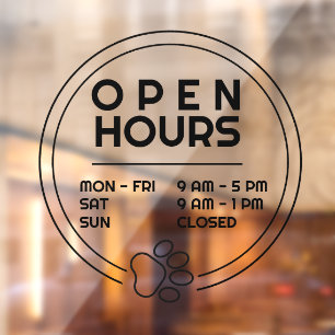 Cute Paw Round Business Open Hours Door Window Cling