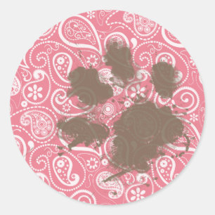 Cute Pawprint on Blush Pink Paisley Classic Round Sticker