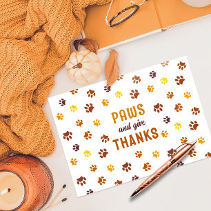Cute Paws and Give Thanks Paw Prints Custom Thank You Card