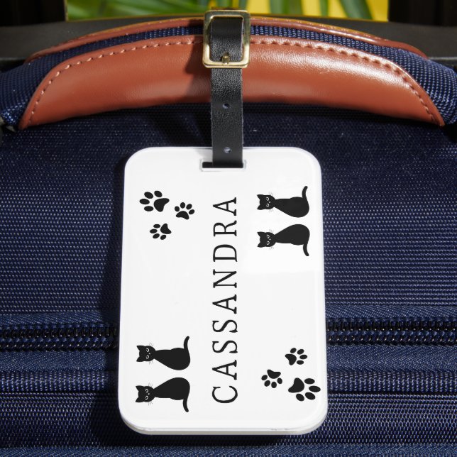 Cute Paws & Cats Personalised Name Luggage Tag (Front Insitu 2)