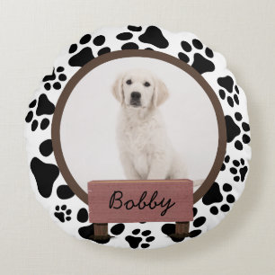  cute paws christmas holiday Custom Dog Photo   Round Cushion