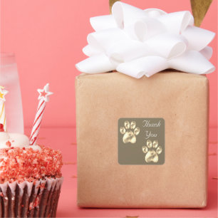 Cute Paws on Thank You Square Sticker