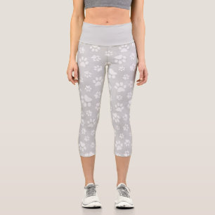 Cute Paws Pattern Grey Capri Leggings