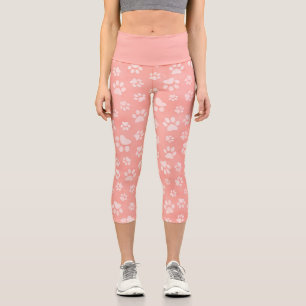 Cute Paws Pattern Pink Capri Leggings