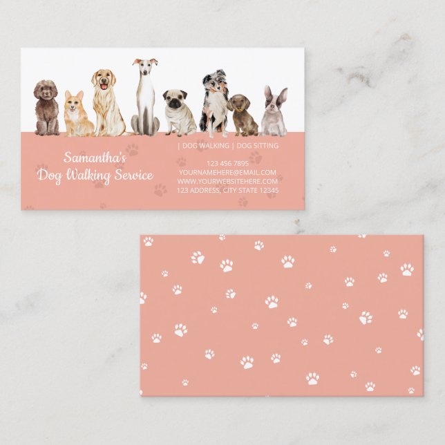 Cute Paws Watercolor Dogs Business Card (Front/Back)