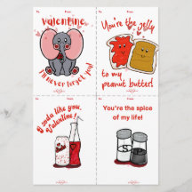 Cute PB&J Cut & Share Kids Valentine's Day Cards