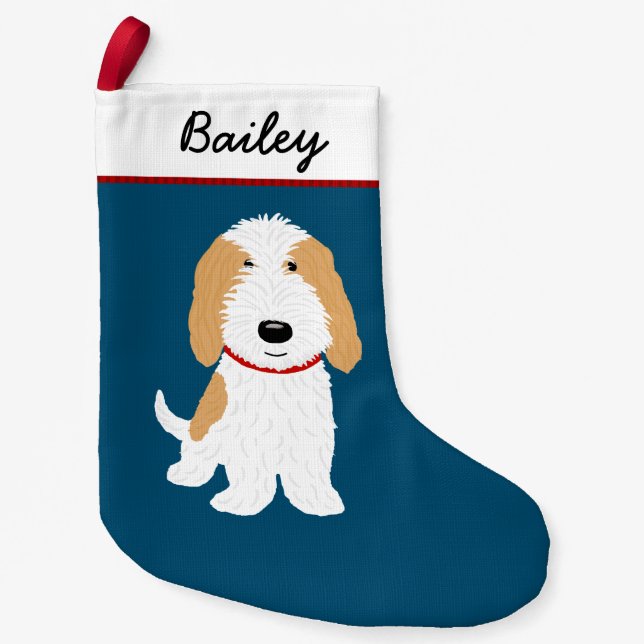 Cute PBGV Fawn and White Cartoon Dog Small Christmas Stocking (Front)