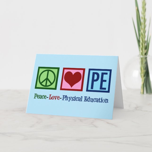 Cute PE Teacher Peace Love Physical Education Holiday Card (Front)
