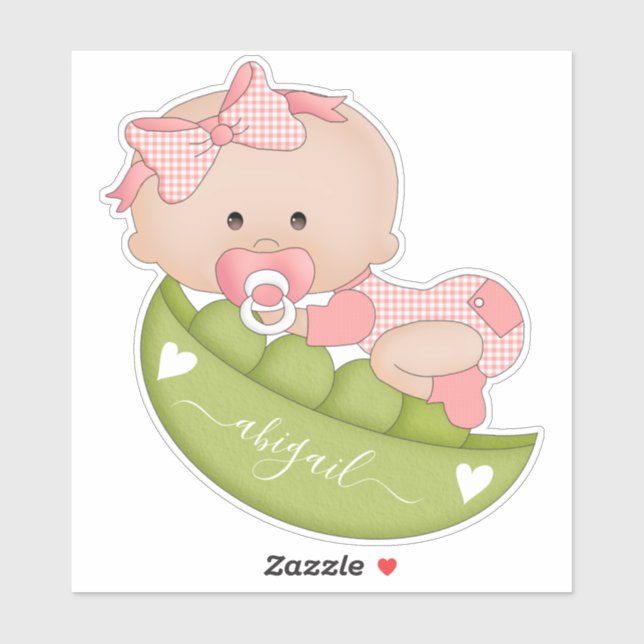 Cute pea in pod baby girl in coral pink, name (Sheet)