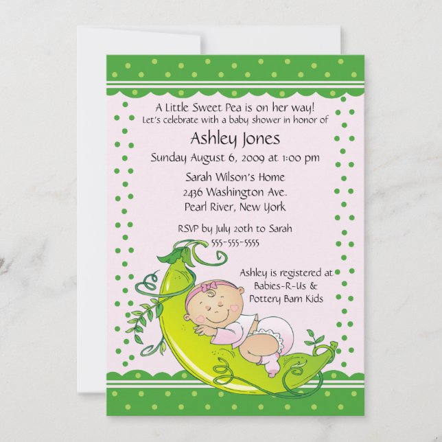 Cute Pea Pod Baby Girl  Baby Shower Invitations (Front)