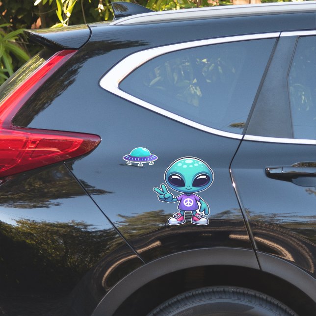 Cute Peace Alien & Space Ship (Car Side)