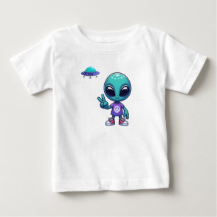 Cute Peace Alien & Space Ship Baby T-Shirt