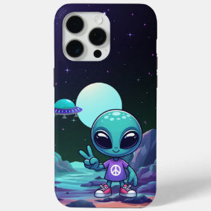 Cute Peace Alien & Space Ship iPhone 15 Pro Max Case
