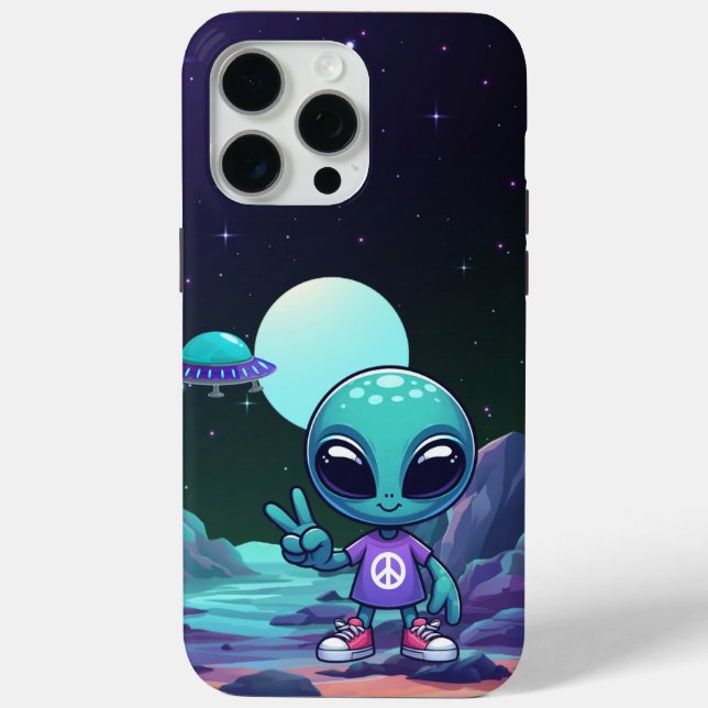 Cute Peace Alien & Space Ship Case-Mate iPhone Case (Back)