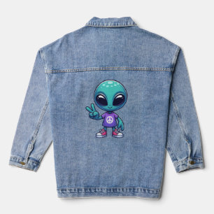 Cute Peace Alien & Space Ship Denim Jacket