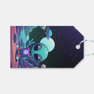 Cute Peace Alien & Space Ship Gift Tags