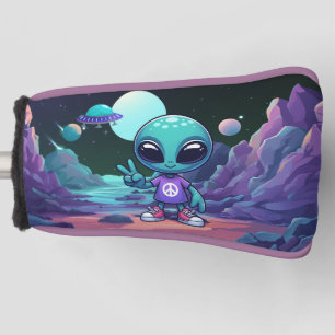 Cute Peace Alien & Space Ship Golf Head Cover