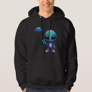 Cute Peace Alien & Space Ship Hoodie