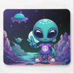 Cute Peace Alien & Space Ship Mouse Mat<br><div class="desc">.</div>