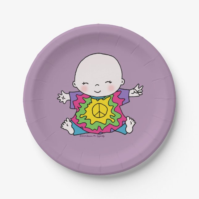 Cute Peace Baby Hippie / Hippy Tie Dye Paper Plate (Front)