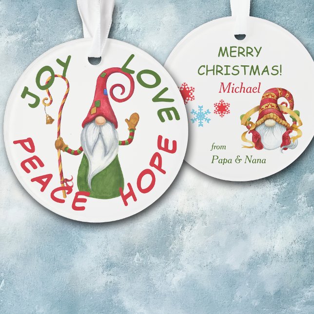 Cute Peace Hope Christmas Gnome Ornament (Creator Uploaded)