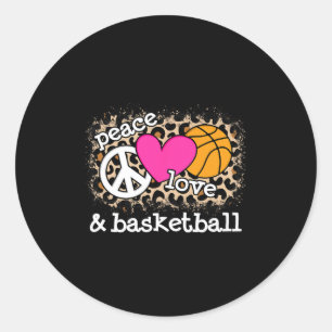 Cute Peace Love Basketball Leopard Print Women Men Classic Round Sticker