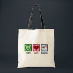 Cute Peace Love Beagles Tote Bag<br><div class="desc">Cute Peace Love Beagles gift. A cool beagle dog owner design for the breed featuring a peace sign and a heart. I love these beautiful dogs.</div>