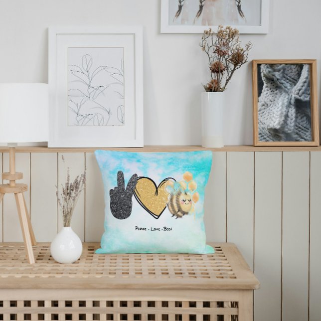 Cute Peace Love Bees  Cushion (Creator Uploaded)