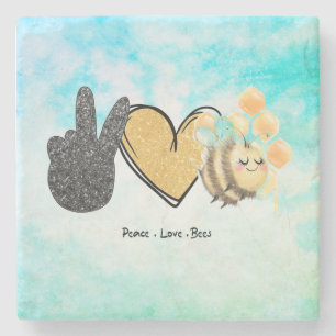 Cute Peace Love Bees Stone Coaster