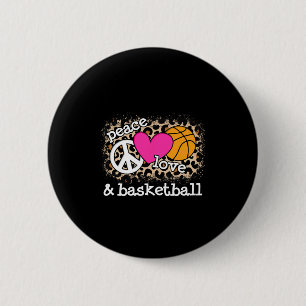 Cute Peace Love Bysketbyll Leopard Print Women Men 6 Cm Round Badge
