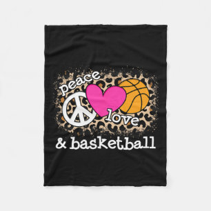 Cute Peace Love Bysketbyll Leopard Print Women Men Fleece Blanket