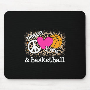 Cute Peace Love Bysketbyll Leopard Print Women Men Mouse Mat