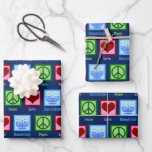 Cute Peace Love Hanukkah Pattern Dark Blue Wrapping Paper Sheet<br><div class="desc">Peace Love Hanukkah wrapping paper in dark blue for a Jewish person who likes to celebrate Chanukah. A pretty peace sign,  heart,  and a beautiful menorah in a cute pattern for the holiday.</div>