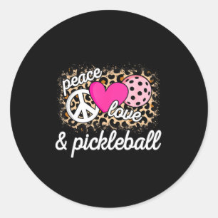 Cute peace love pickleball player funny pickle bal classic round sticker
