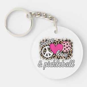 Cute Peace Love Pickleball Player Funny Pickle Bal Key Ring