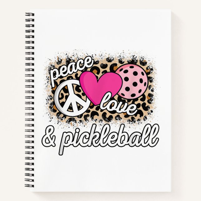 Cute Peace Love Pickleball Player Funny Pickle Bal Notebook (Front)